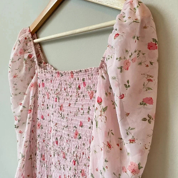 Princess Polly Women's US 4 Wild Flowers Balloon Sleeves Shirred Mini Dress Pink - Picture 15 of 16